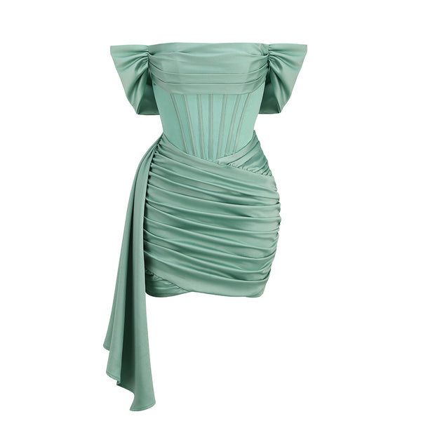 Gia Off The Shoulder Satin Corset Midi Dress